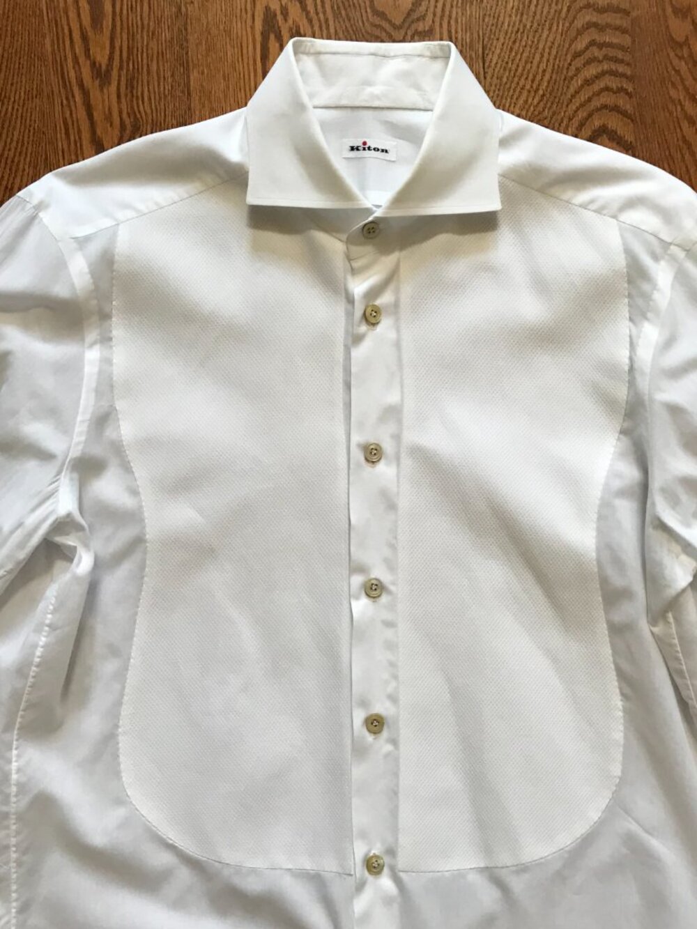 Kiton Tuxedo Pique Bib Button Down Shirt Mens 40 16 White Cotton French Cuff View 5
